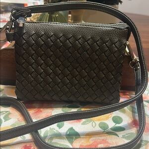 Charming Charlies Elegant charcoal gray Woven faux Leather Crossbody Bag